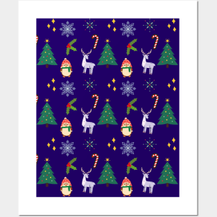 Cute Christmas pattern dark blue Posters and Art